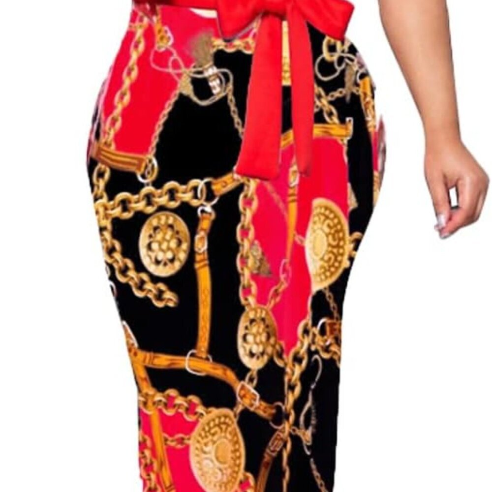 Women Midi Bodycon Dress Work Casual Cute Floral Prints Pencil Dresses